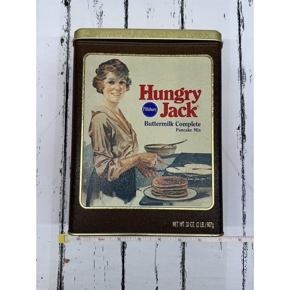 Vintage Pillsbury Hungry Jack Pancake Mix Tin Collectible Metal Box 8.5” Tall